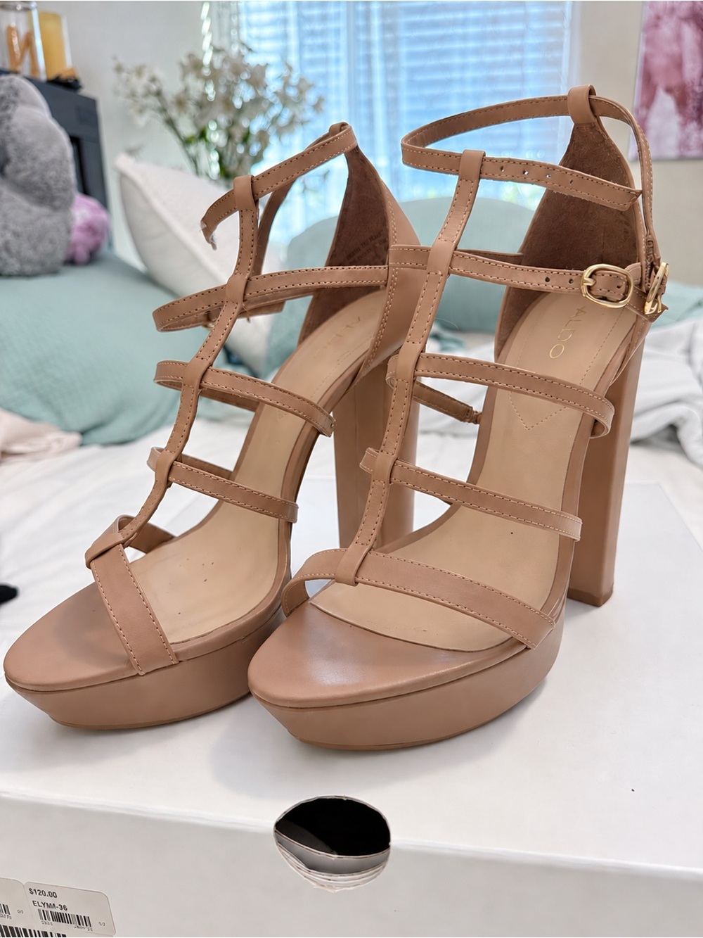 Aldo Strappy Nude Platform Heels